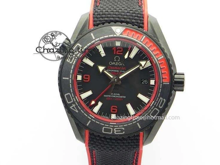1225 SoftTouch Planet Ocean GMT 45mm DLC Red JHF Best Edition Black Dial On Rubber Strap A 8200